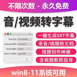 音视频转字幕软件工具包不限次数永久免费win系统适用